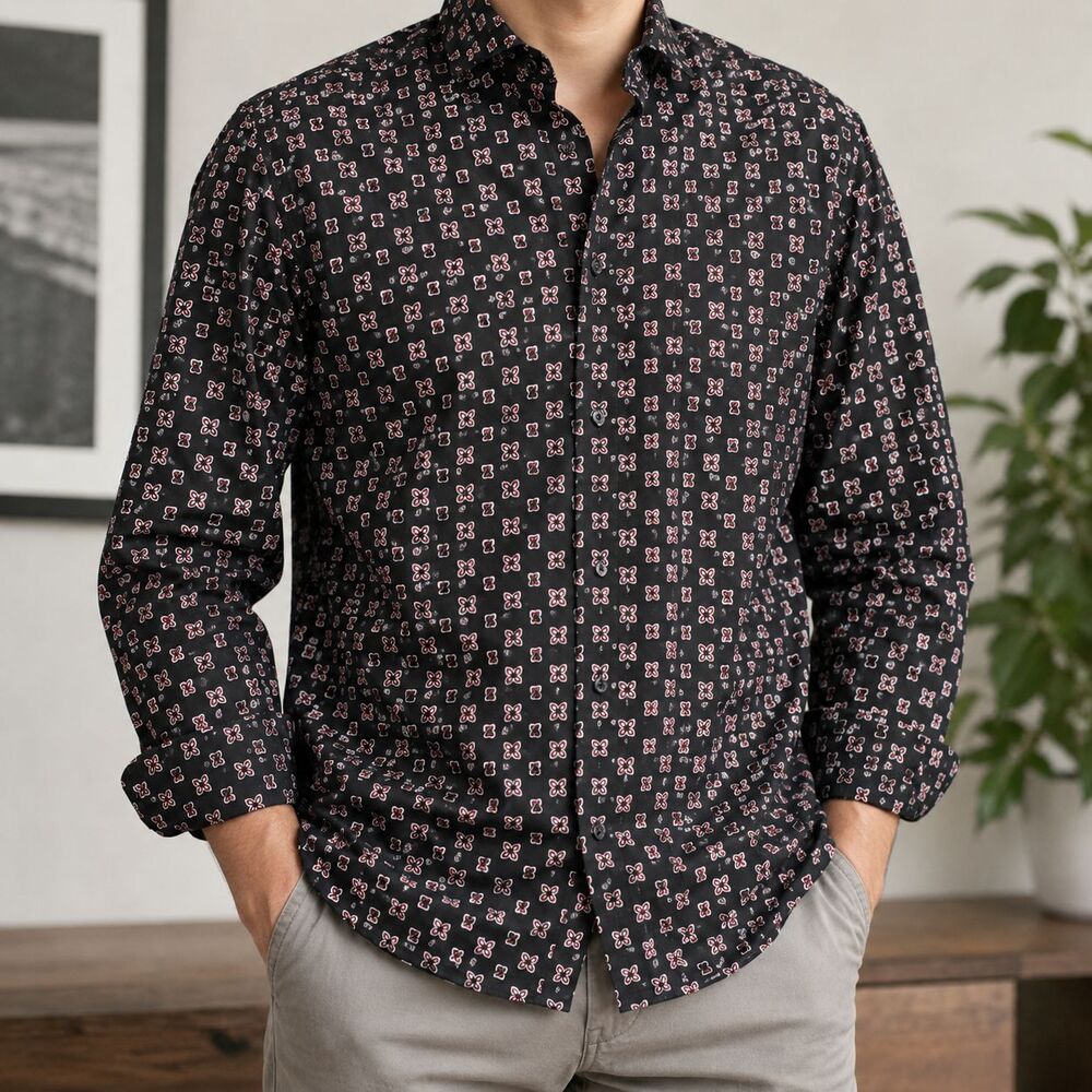 Silver Stone Modern Fit Geometric Print Button Up Shirt Large